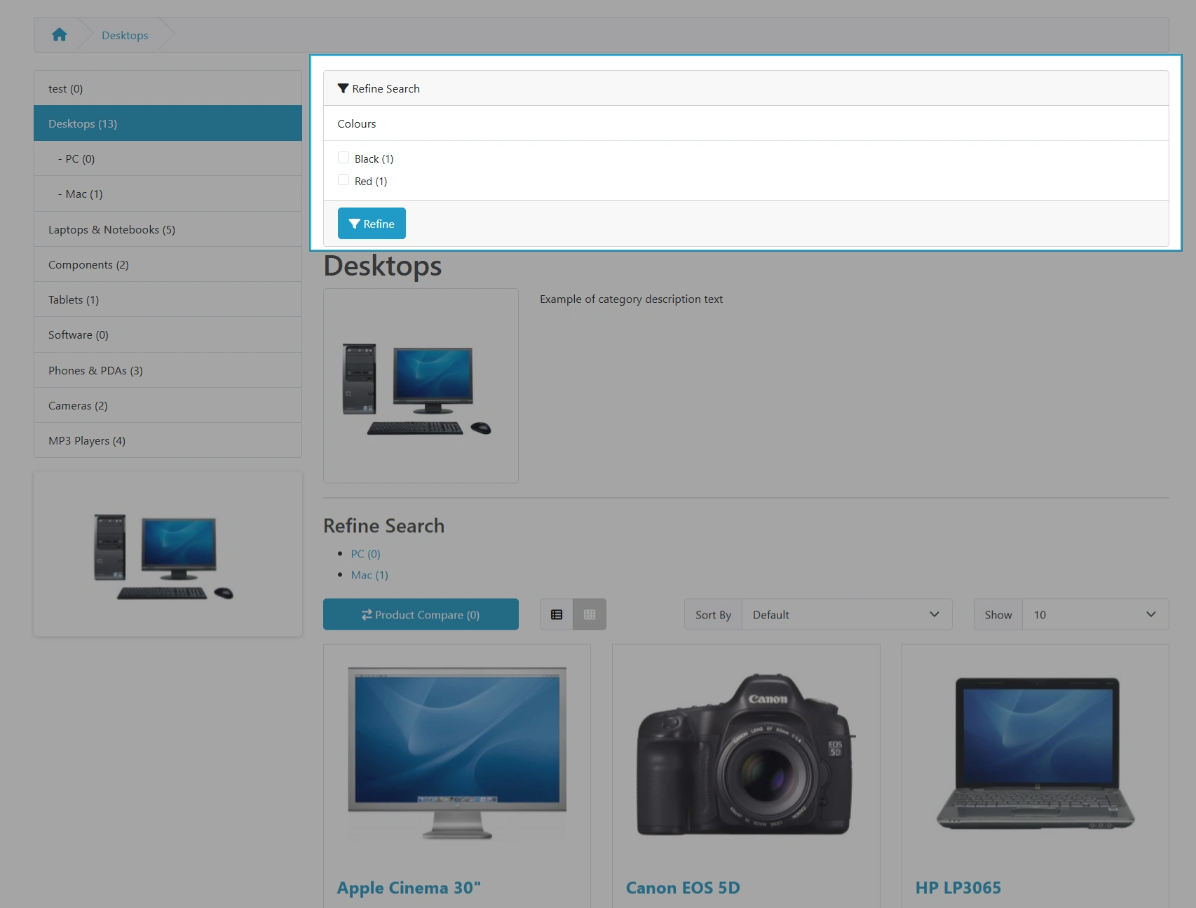 Store Front - Desktop Refine Search